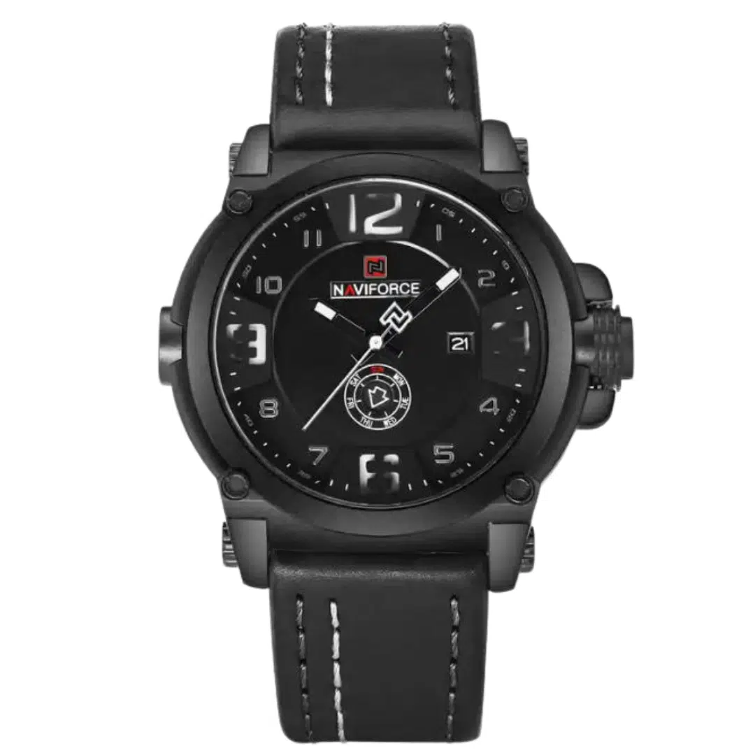 Militar com pulseira de couro - preto