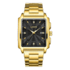 Relógio Masculino Tempuss Royale dourado com mostrador preto. Elegância clássica em caixa retangular.