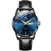 Relógio Masculino Tempuss Régent com mostrador azul e pulseira preta de couro. Estilo clássico e sofisticado com calendário.