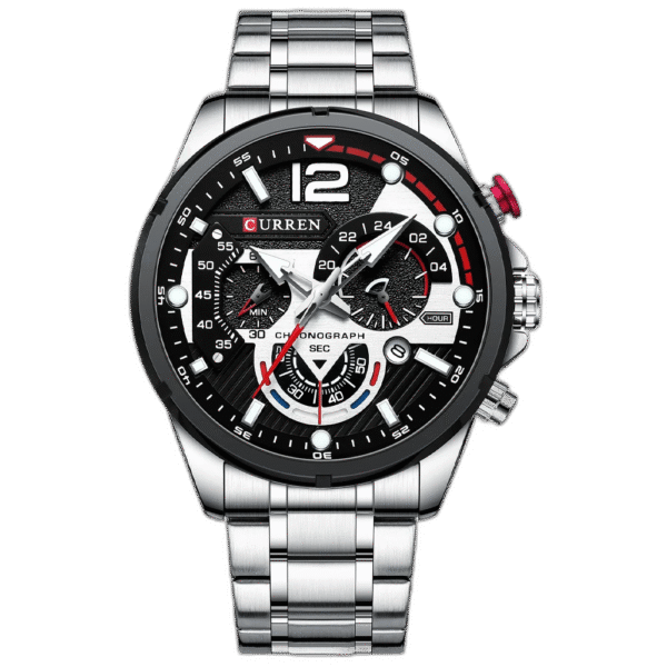Relógio Masculino Tempuss Striker com pulseira preta e mostrador prata. Visual técnico com alto contraste.