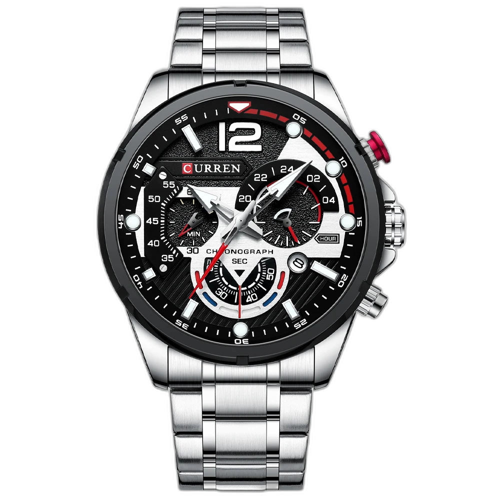Relógio Masculino Tempuss Striker com pulseira preta e mostrador prata. Visual técnico com alto contraste.
