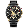 Relógio Masculino Tempuss Striker com pulseira preta e mostrador dourado. Visual imponente com acabamento tático.
