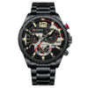 Relógio Masculino Tempuss Striker com pulseira de aço prata e mostrador preto com detalhes prateados. Estilo esportivo e robusto.