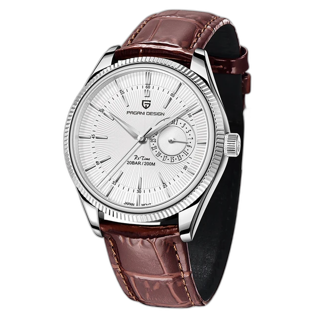 Relógio Masculino Tempuss Élyséon branco com caixa prata e pulseira de couro marrom