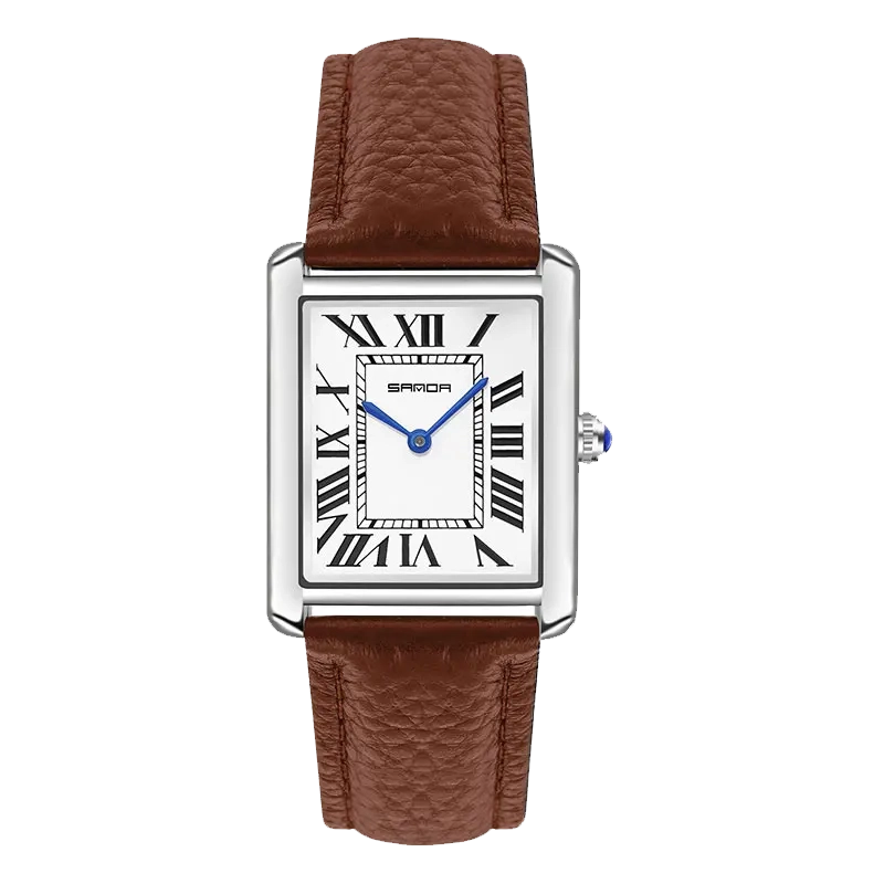 Relógio Masculino Tempuss Romano com mostrador branco e pulseira de couro marrom